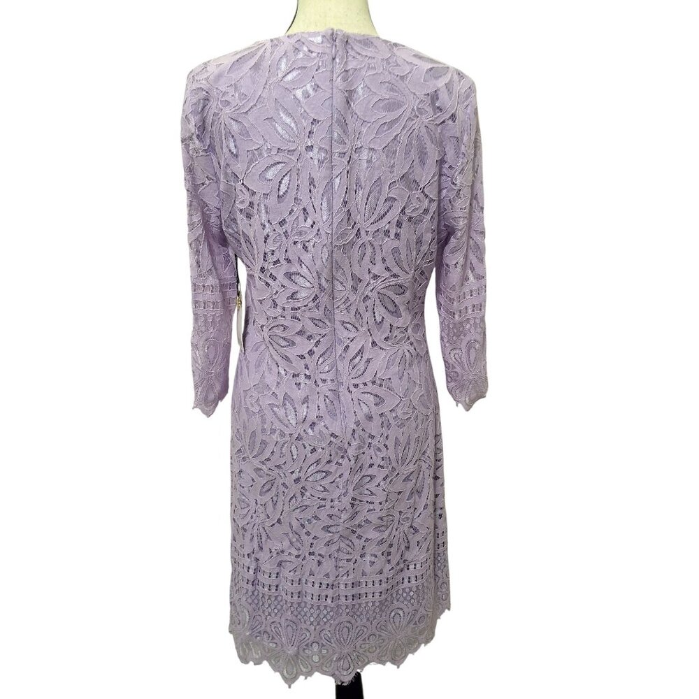 Kensie Womens 8 Lavender Corded Lace Shift Dress‎ Jewel Neck Eyelash Trim - Picture 5 of 12